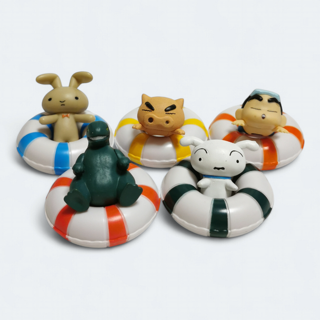 Crayon Shin-Chan PUKA PUKA SWIN FLOATIE 3" Mini Figure Toy SHIRO RABBIT Lot of 5