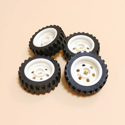 White Wheels with Black Tires – VW Camper Van Lot of 4 (LEGO Compatible)